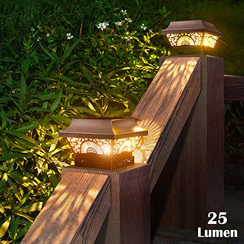 Solar Post Lights 2 Pack Outdoor Waterproof Metal LED for Wooden Fence Posts U887