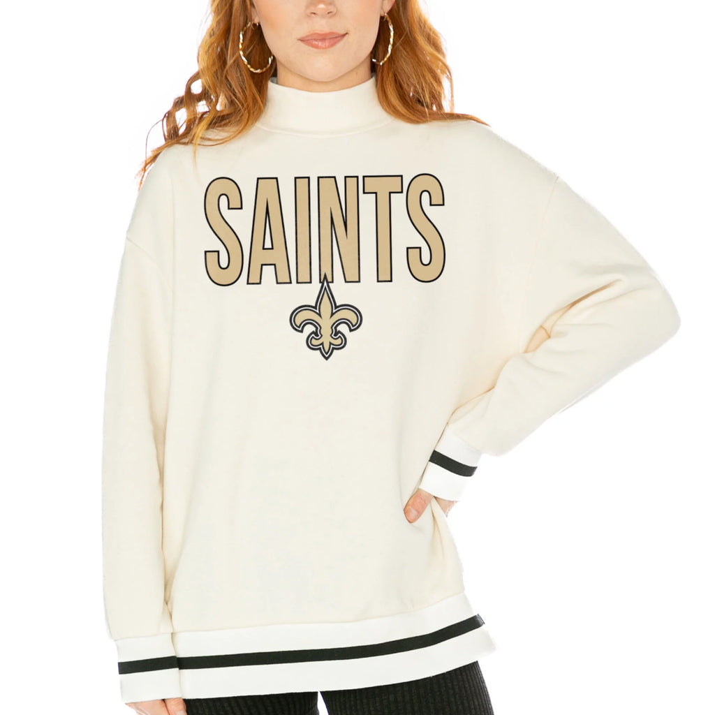 Women's Gameday Couture  White New Orleans Saints End Zone Envy Mock Neck Fleece Pullover Sweatshirt