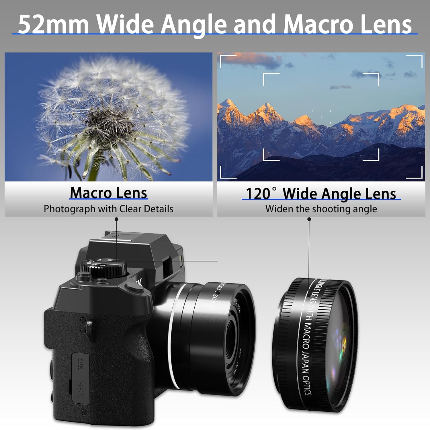 5K 48MP Autofocus Vlogging Camera with 32GB Card, 2 Batteries, 16X Zoom W86695