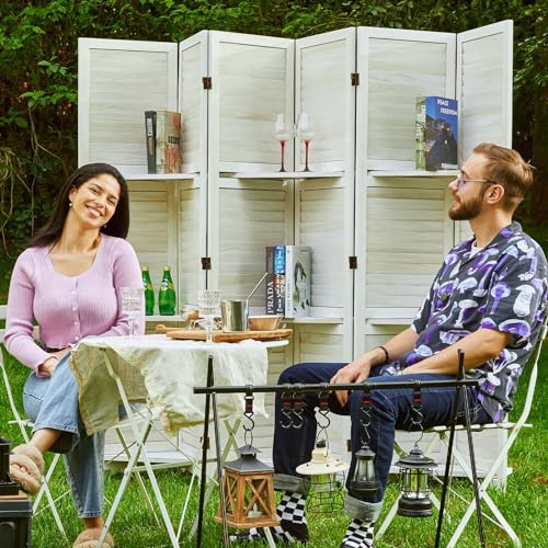 Folding Room Divider with Shelves, 6 Panels, Brown D785582