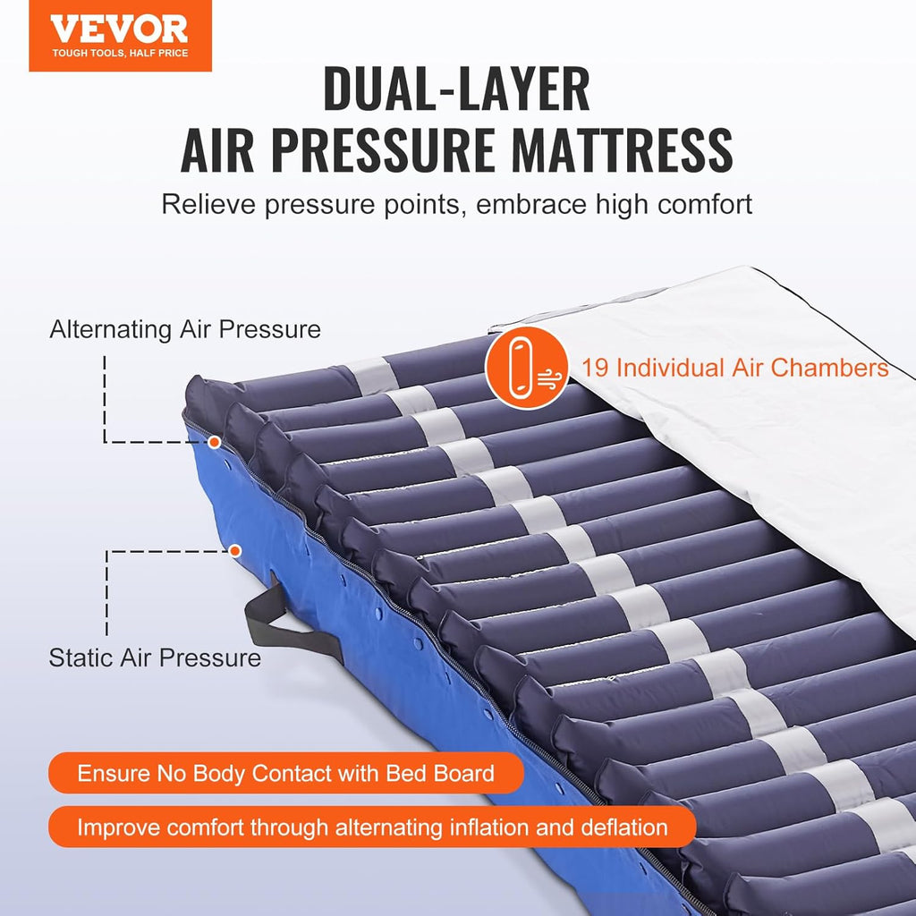 Alternating Air Pressure Mattress, Dual-Layer Pad for Hospital Beds, 450LBS Capacity with Electric Quiet Pump H2199