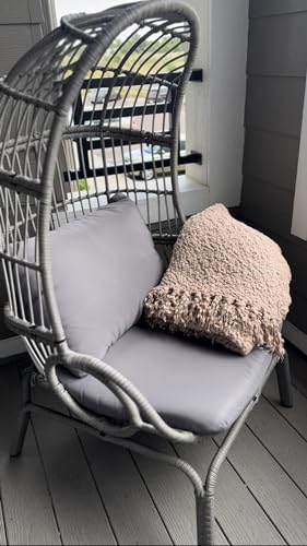 Outdoor Egg Chair with Stand & Cushion, Patio Rattan Basket Chair R237278