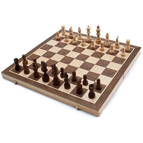 16" 3-in-1 Wooden Folding Chess, Checker & Backgammon Board Game Set L259