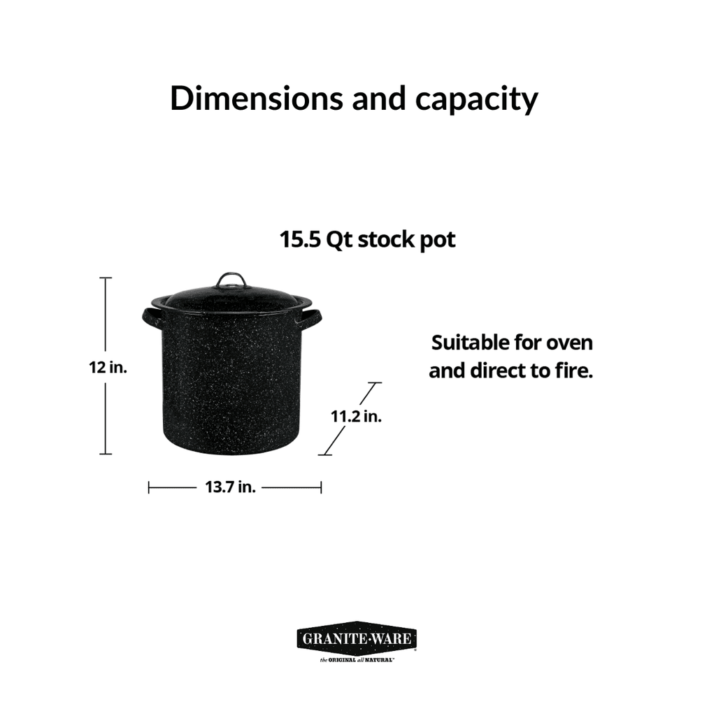 Enamelware 15.5 Qt Stock Pot with Lid, Speckled Black C31981