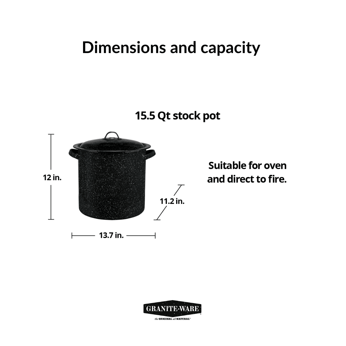 Enamelware 15.5 Qt Stock Pot with Lid, Speckled Black C31981