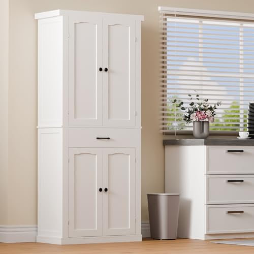 Kitchen Pantry Cabinet with 4 Doors and 1 Drawer, Freestanding Storage Cupboard L190261
