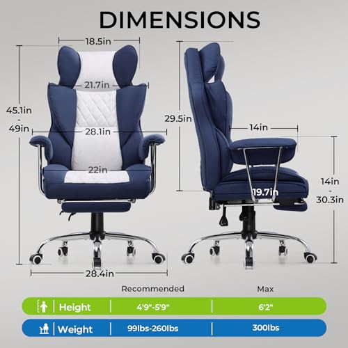 Gaming Chair with Lumbar Support and Footrest, PU Leather, Black E8234