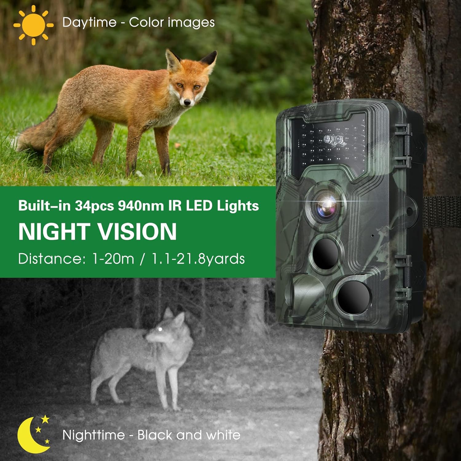 36MP 1080P Trail Camera with Night Vision and Motion Activation U53280