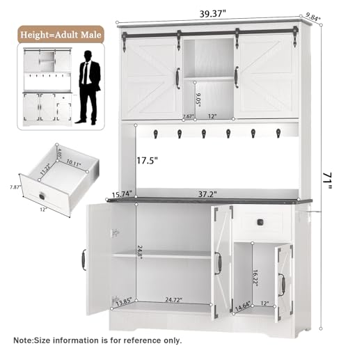 Kitchen Pantry Cabinet with Charging Station and Microwave Stand, White A481