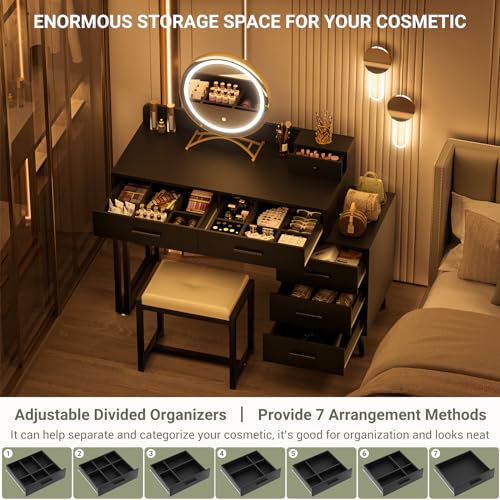 White Vanity Desk with Mirror and Lights, 6 Drawers and Stool Z334