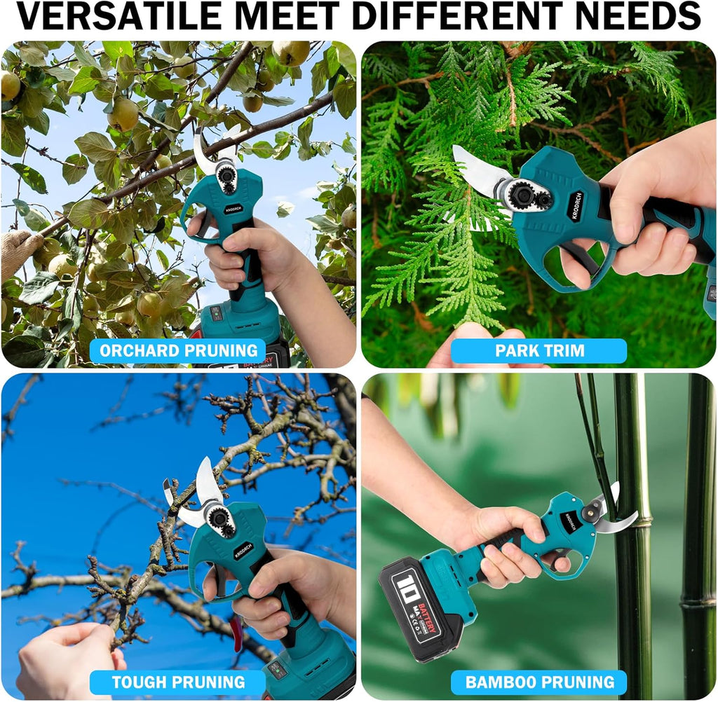 Cordless Electric Pruning Shears with 2 Rechargeable Batteries and 3 Blades, 25mm Cutting Diameter S93515