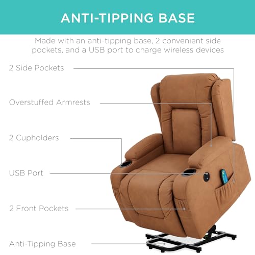 Electric Power Lift Recliner Massage Chair with Heat and USB Port, Brown M560374