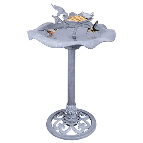 MUMTOP 33 Inch Height Birdbaths Lightweight Antique Large Birdbath Outdoor Garden Bird Baths Decorations, Grey