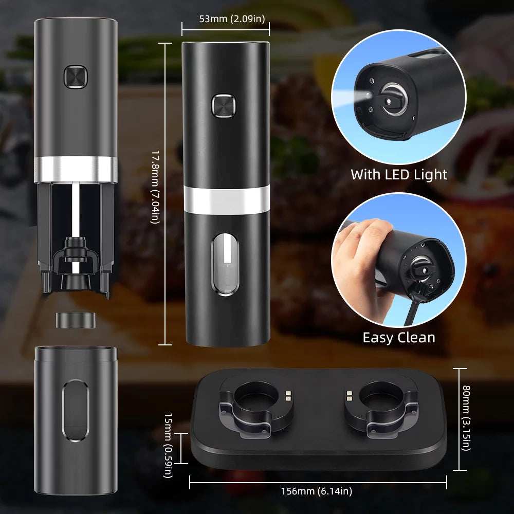 Rechargeable Electric Salt and Pepper Grinder Duo, Set of 2, Adjustable Coarseness Y43880