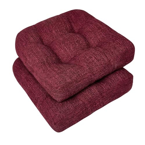 downluxe Chair Cushions for Dining Chairs 4 Pack, Tufted Memory Foam Chair Pads with Non-Slip Bottom, U-Shaped Kitchen Chair Cushions, 17"x17"x4", Burgundy
