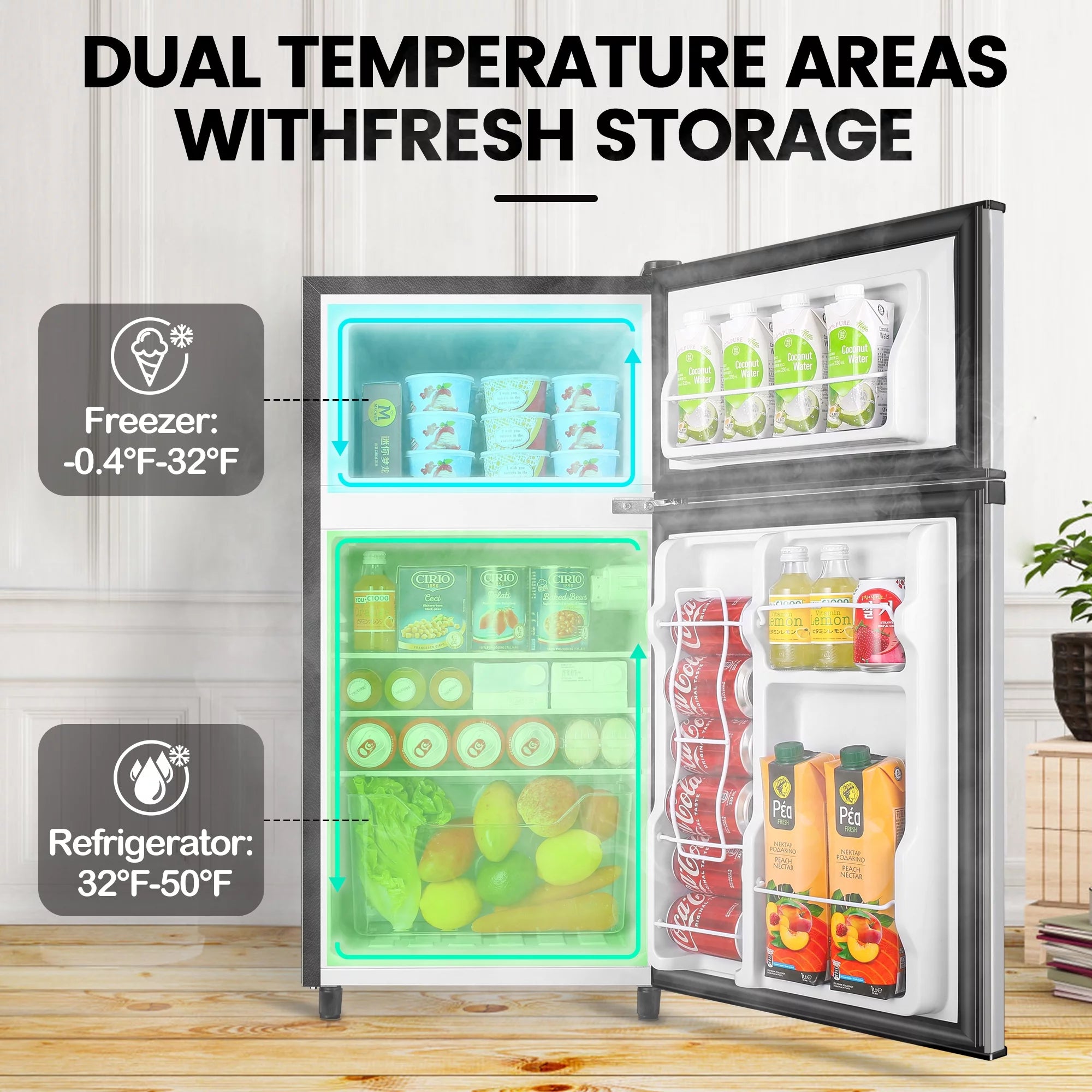 Two Door Mini Fridge with Freezer, 3.5 Cu ft H237
