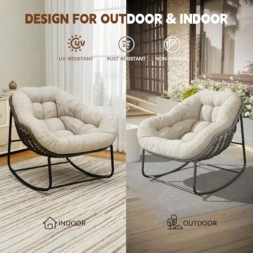 Wicker Egg Rocking Chair with Padded Cushion for Patio and Garden J177274