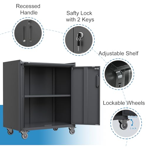 Wall Cabinet with 2 Doors, Lockable, Adjustable Shelves, Heavy Duty Steel J4545