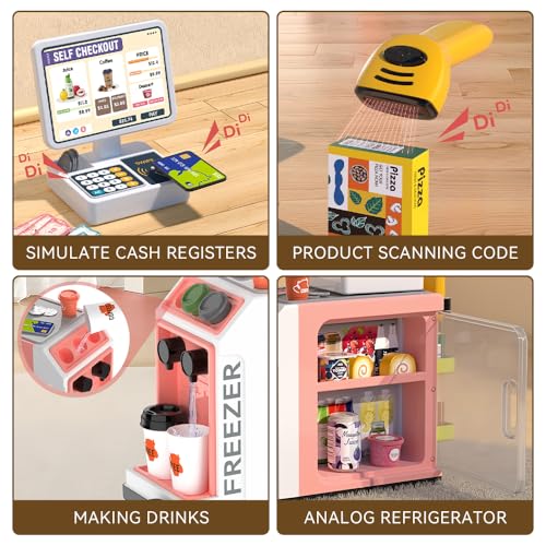 Cash Register Playset for Kids - 48PCS Pretend Play Money, Calculator, Scanner, Credit Card and Play Food S776931