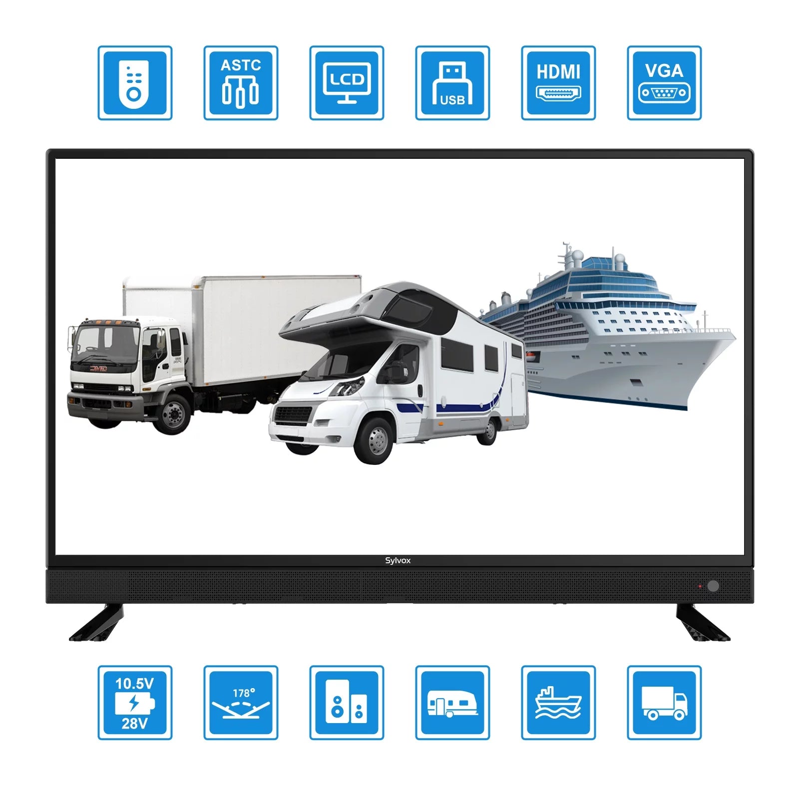 32 inch RV TV, 12V DC Powered 1080P FHD with ATSC Tuner I298643