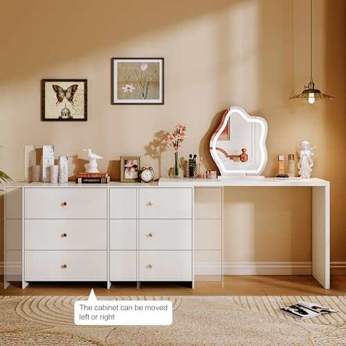 Large Makeup Vanity Desk with Mirror and Lights, 8 Drawers, Power Outlet B666