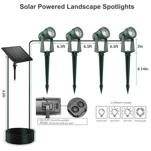 Solar Powered Landscape Spotlights, Black, Outdoor Auto On/Off, Waterproof, 4 Pack, Warm White E2865