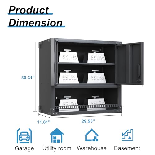 Wall Cabinet with 2 Doors, Lockable, Adjustable Shelves, Heavy Duty Steel J4545