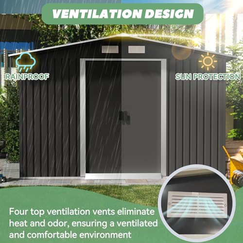 10 x 10 ft Outdoor Metal Storage Shed with Double Sliding Door O55531