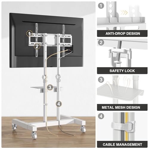 Rolling TV Stand for 32-83 inch TVs, Height Adjustable with Wheels and Laptop Shelf I27401