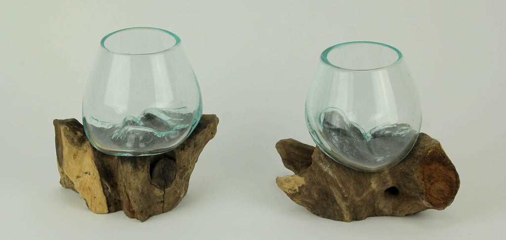 Teak Driftwood Decorative Bowl Vase Terrarium Planter Set of 2 K81433