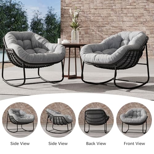 Wicker Egg Rocking Chair with Padded Cushion for Patio and Garden J177274