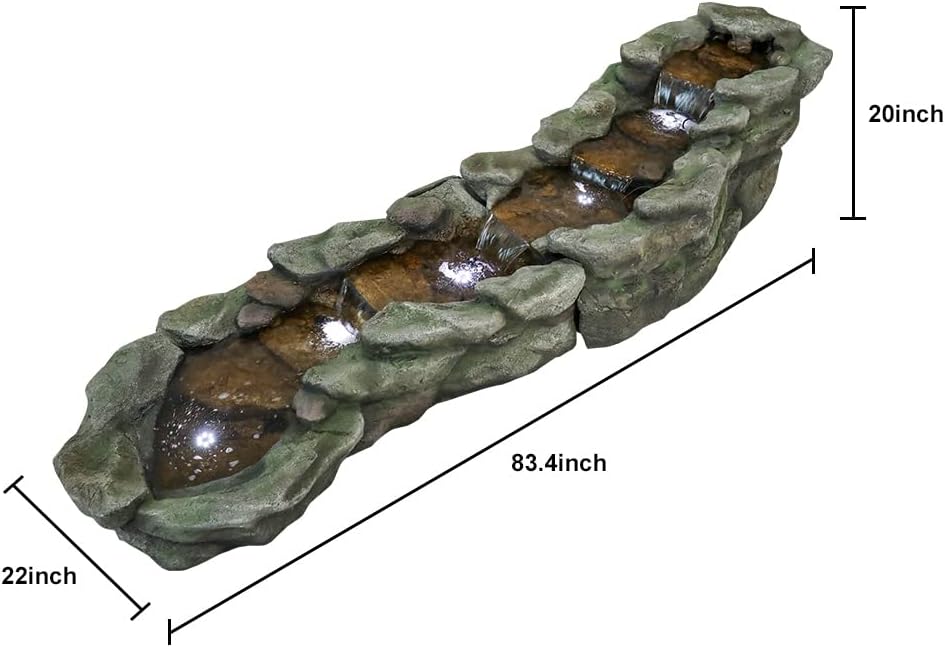 Outdoor Rock Water Fountain with LED Lights for Garden Patio N3778