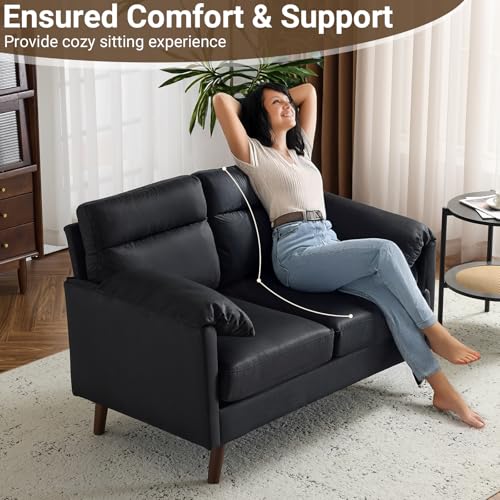 Mini Loveseat Sofa Couch with Suede Upholstery for Small Spaces, Beige S268011