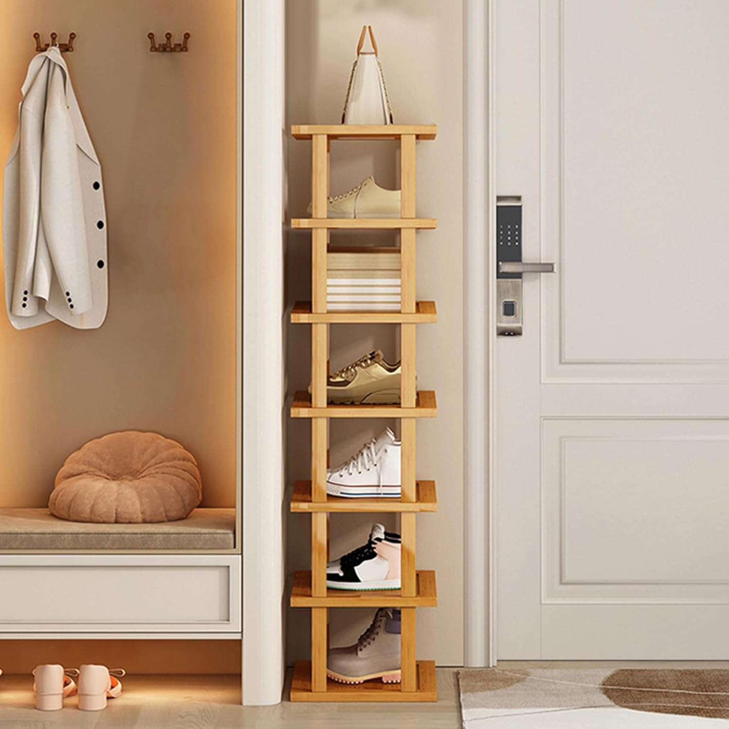 Bamboo Shoe Rack 7-Tier Storage Organizer for Entryway E6233