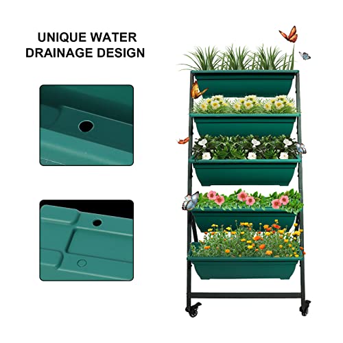 Vertical Garden Planter with Wheels, 5 Boxes, Outdoor Elevated Bed T3802