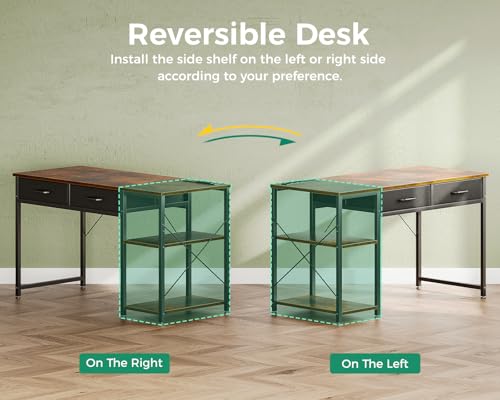 Small Computer Desk with Drawers & Power Outlet for Bedroom, Home Office M131