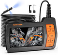 Triple Lens Sewer Camera with 50ft, 5" IPS Screen Borescope with Light, 1080P HD Endoscope IP67 Drain Pipe Snake Drain Camera, 32G Card Semi-Rigid Cable for Plumbing Inspection + Case