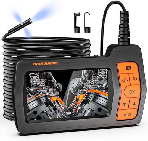 Triple Lens Sewer Camera with 50ft, 5" IPS Screen Borescope with Light, 1080P HD Endoscope IP67 Drain Pipe Snake Drain Camera, 32G Card Semi-Rigid Cable for Plumbing Inspection + Case