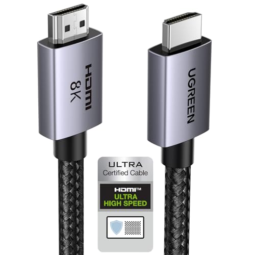 UGREEN 8K HDMI 2.1 Cable 48Gbps 16FT, Certified Ultra High Speed HDMI Cord Aluminum, 4K@240Hz 120Hz 10K 8K@60Hz, HDCP 2.2&2.3, eARC HDR 10 Dolby Compatible with PS5/Blu-ray/Roku TV/Switch 2/Mac mini