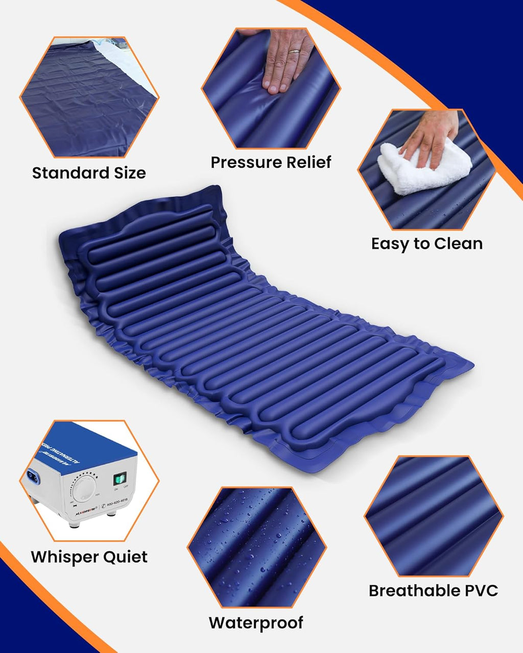 Alternating Air Pressure Mattress Pad with Pump, Waterproof Bed Sore Relief Cushion S2752