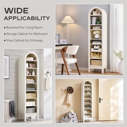 Arched Bookshelf, 7-Tier Bookcase with Adjustable Shelves A456