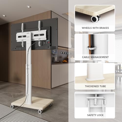 Rolling Floor TV Stand with Wheels, Height Adjustable for 27-65 Inch TVs B690