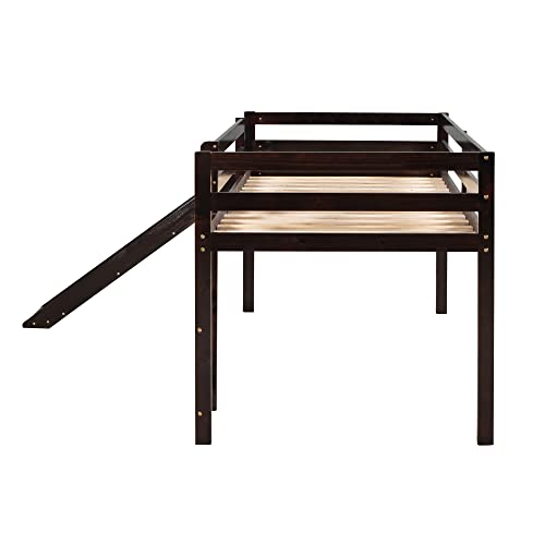 Wood House Loft Bed Frame with Slide and Storage Shelves Z806