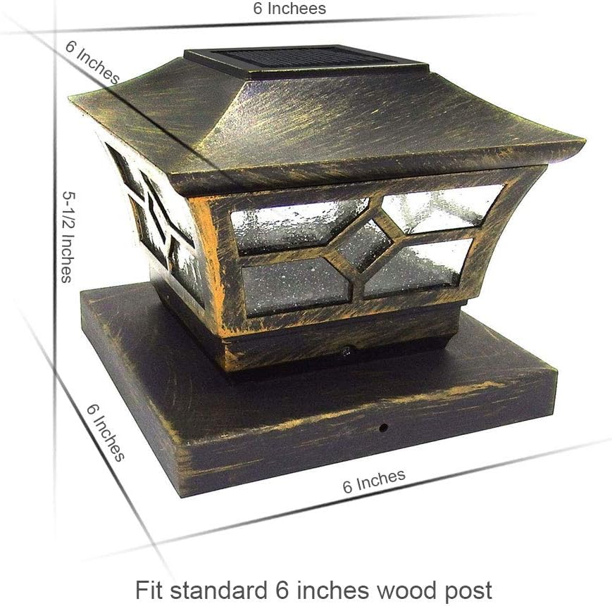 Stansard 6 x 6 Inches Post Cap of Solar Lights, Metal and Glass, Bronze, Wood Post Fence Post Cap Outdoor Garden Yard Deck Street Top Wall