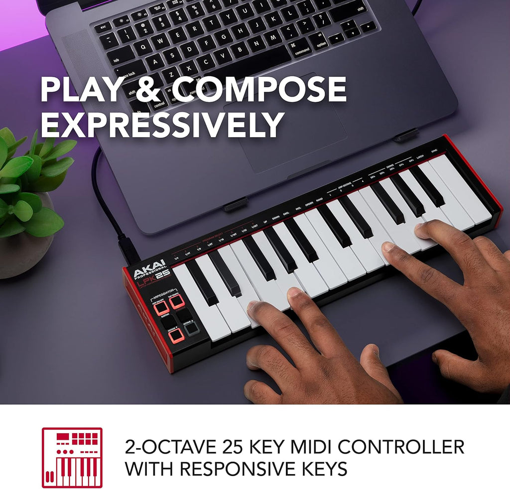 USB MIDI Keyboard with 25 Synth Keys and 8 RGB Drum Pads B657248