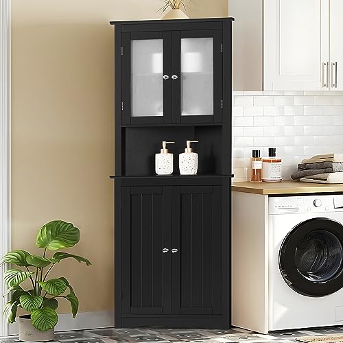 67" Tall Bathroom Cabinet with 2 Doors and 1 Drawer, Adjustable Shelves T930834