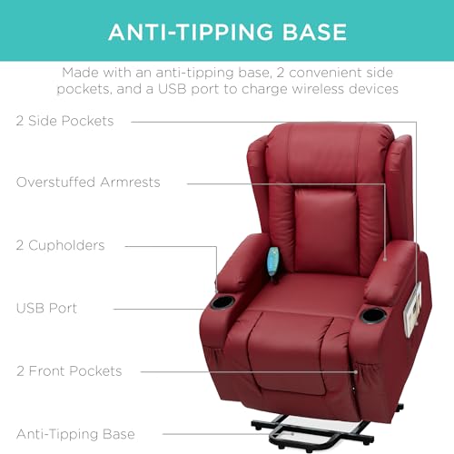 Electric Power Lift Recliner Massage Chair with Heat and USB Port, Brown M560374