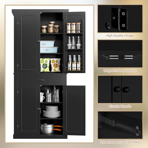 Kitchen Pantry Cabinet with 4 Doors and 1 Drawer, Freestanding Storage Cupboard L190261