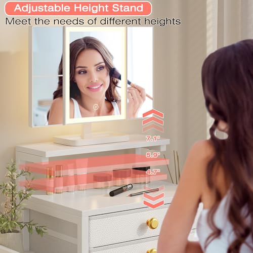 White Vanity Desk with Mirror and Lights R8919