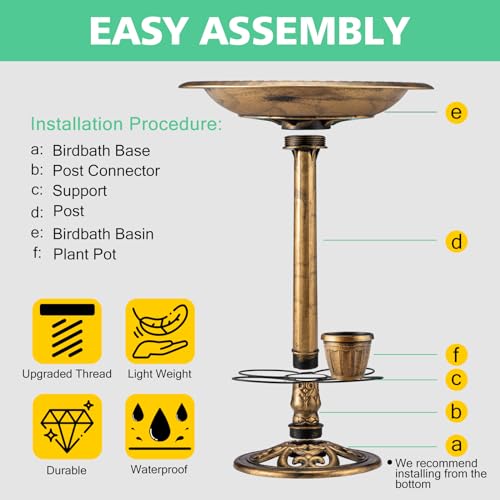 Bird Bath for Outside with Removable Flower Planters, 28in Polyresin, Yard Garden Decor Y2766